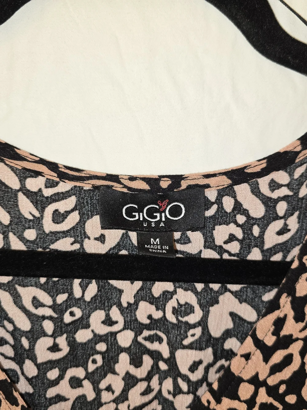 GGO Black and Blush Animal-Print Long Sleeve Tiered Dress